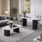 HOOZ Couchtisch Keramik Travertin-Optik 130×70 cm Schwarz – Bild 7