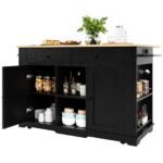 DRIXNO Kücheninsel mit Steckdosenleiste & Holzoptik Schwarz 151 cm