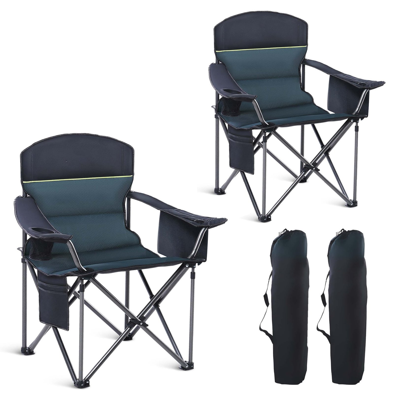 71DrHp8pHUL HIGH POINT SPORTS Campingstuhl 2er Set XXL 200 kg – Grün – Bild 1