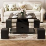 VOWNER Couchtisch Höhenverstellbar 3-in-1 mit 4 Hockern – Bild 3