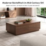 Homary Couchtisch Nussbaum 120 cm – 4 Schubladen Mid-Century – Bild 7