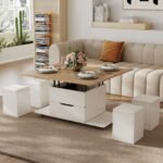 Homary Couchtisch Höhenverstellbar 3-in-1 – Weiß & Natur