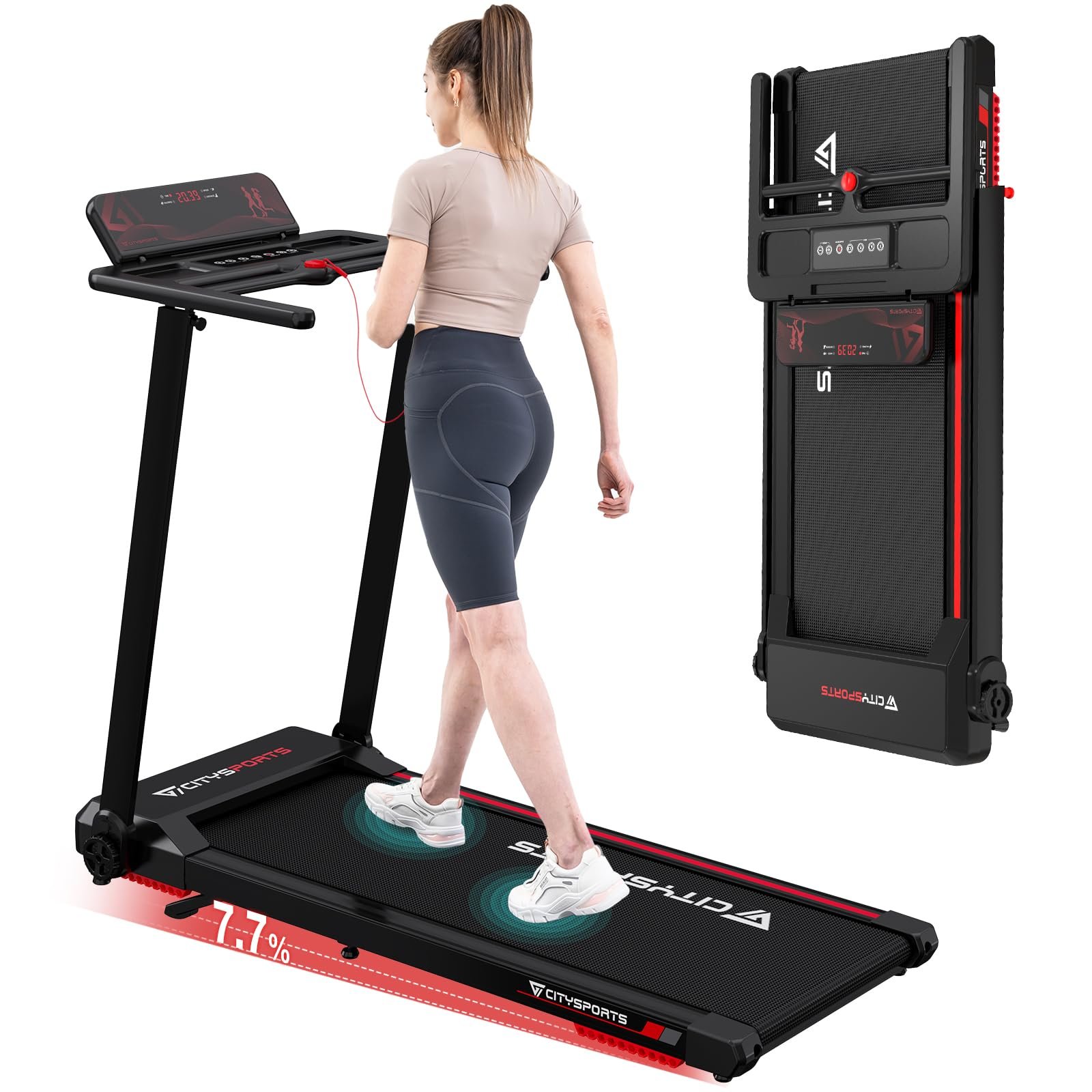 71Zw68E5JAL CITYSPORTS Klappbares Laufband bis 12 km/h | App & Tablet-Halter – Bild 1