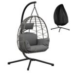 Hängesessel mit Metallgestell bis 150 kg – Rattan Outdoor Grau