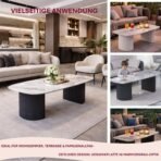 HOOZ Couchtisch Keramik Travertin-Optik 130×70 cm Schwarz – Bild 3