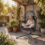 Xbro Hängesessel mit Gestell Polyrattan 360° Drehbar Schwarz – Bild 8