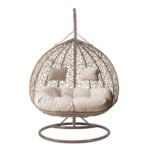 Mirjan24 Torn Hängesessel 2-Sitzer Polyrattan mit Gestell – Beige