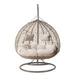 Mirjan24 Torn Hängesessel 2-Sitzer Polyrattan mit Gestell – Beige