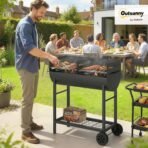 Outsunny Holzkohlegrill mit 2 Grillzonen & Grillwagen – Schwarz – Bild 2
