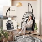 Xbro Hängesessel mit Gestell Polyrattan 360° Drehbar Schwarz – Bild 5