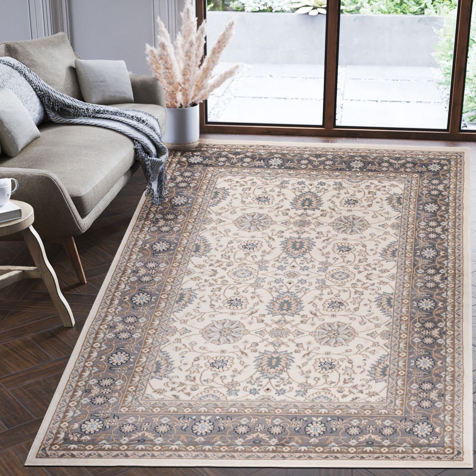 81mI_3Te0CL Mazovia Orientteppich 250×350 cm Beige Creme Grau – OEKO-TEX – Bild 1