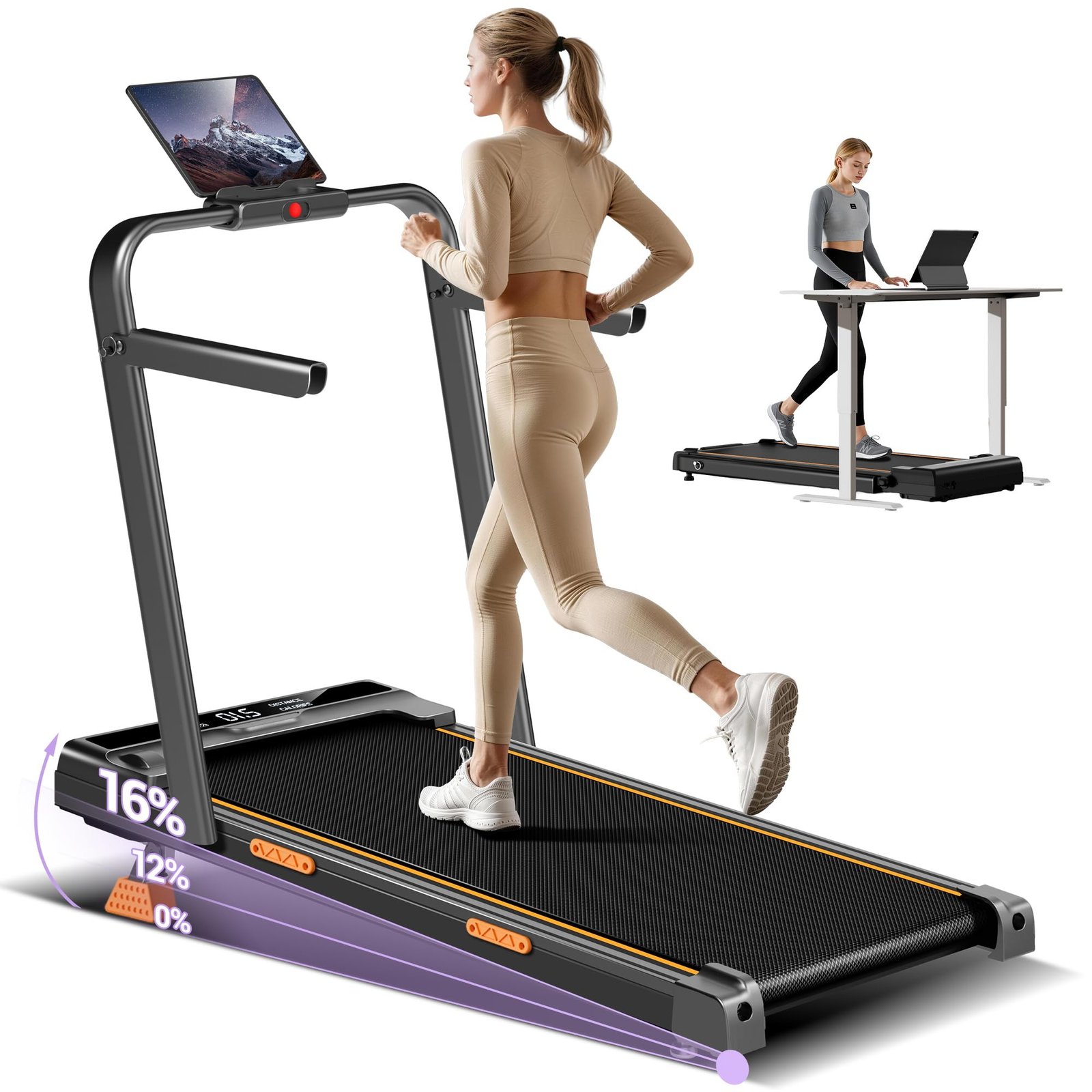 81qKFLJ1C7L LONTEK Laufband Klappbar 10 km/h 16% Steigung 3.0 CV Schwarz – Bild 1