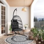 Xbro Hängesessel mit Gestell Polyrattan 360° Drehbar Schwarz – Bild 2